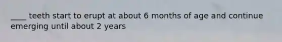 ____ teeth start to erupt at about 6 months of age and continue emerging until about 2 years