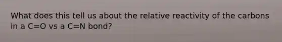 What does this tell us about the relative reactivity of the carbons in a C=O vs a C=N bond?