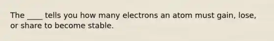 The ____ tells you how many electrons an atom must gain, lose, or share to become stable.