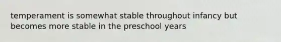 temperament is somewhat stable throughout infancy but becomes more stable in the preschool years