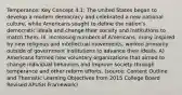 Temperance: Key Concept 4.1: The United States began to develop a modern democracy and celebrated a new national culture, while Americans sought to define the nation's democratic ideals and change their society and institutions to match them. III. Increasing numbers of Americans, many inspired by new religious and intellectual movements, worked primarily outside of government institutions to advance their ideals. A) Americans formed new voluntary organizations that aimed to change individual behaviors and improve society through temperance and other reform efforts. (source: Content Outline and Thematic Learning Objectives from 2015 College Board Revised APUSH Framework)