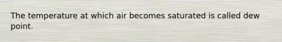 The temperature at which air becomes saturated is called dew point.