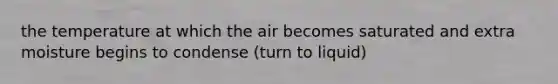 the temperature at which the air becomes saturated and extra moisture begins to condense (turn to liquid)