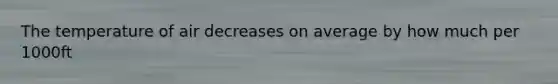 The temperature of air decreases on average by how much per 1000ft