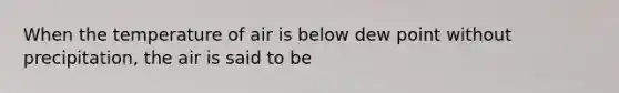 When the temperature of air is below dew point without precipitation, the air is said to be