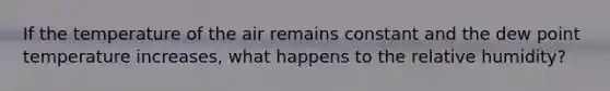 If the temperature of the air remains constant and the dew point temperature increases, what happens to the relative humidity?