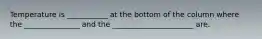 Temperature is ___________ at the bottom of the column where the _______________ and the ______________________ are.