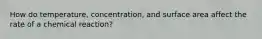How do temperature, concentration, and surface area affect the rate of a chemical reaction?