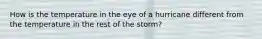 How is the temperature in the eye of a hurricane different from the temperature in the rest of the storm?