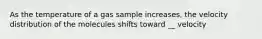 As the temperature of a gas sample increases, the velocity distribution of the molecules shifts toward __ velocity
