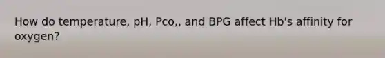 How do temperature, pH, Pco,, and BPG affect Hb's affinity for oxygen?