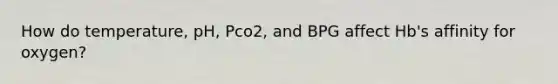 How do temperature, pH, Pco2, and BPG affect Hb's affinity for oxygen?