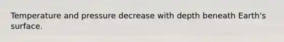 Temperature and pressure decrease with depth beneath Earth's surface.