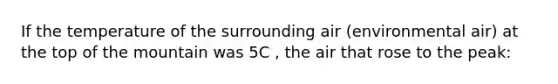 If the temperature of the surrounding air (environmental air) at the top of the mountain was 5C , the air that rose to the peak: