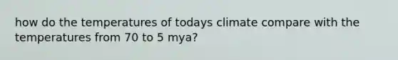 how do the temperatures of todays climate compare with the temperatures from 70 to 5 mya?