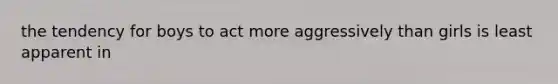 the tendency for boys to act more aggressively than girls is least apparent in