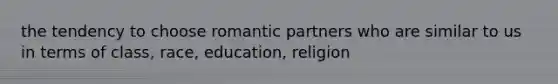 the tendency to choose romantic partners who are similar to us in terms of class, race, education, religion