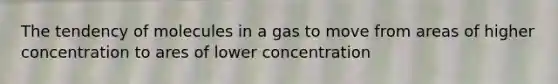 The tendency of molecules in a gas to move from areas of higher concentration to ares of lower concentration