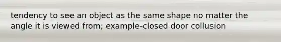 tendency to see an object as the same shape no matter the angle it is viewed from; example-closed door collusion