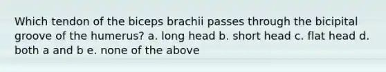 Which tendon of the biceps brachii passes through the bicipital groove of the humerus? a. long head b. short head c. flat head d. both a and b e. none of the above