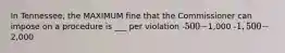 In Tennessee, the MAXIMUM fine that the Commissioner can impose on a procedure is ___ per violation -500 -1,000 -1,500 -2,000