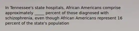 In Tennessee's state hospitals, African Americans comprise approximately _____ percent of those diagnosed with schizophrenia, even though African Americans represent 16 percent of the state's population