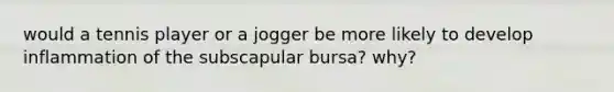 would a tennis player or a jogger be more likely to develop inflammation of the subscapular bursa? why?