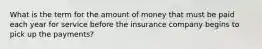 What is the term for the amount of money that must be paid each year for service before the insurance company begins to pick up the payments?