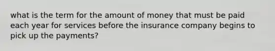 what is the term for the amount of money that must be paid each year for services before the insurance company begins to pick up the payments?