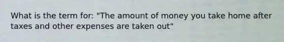 What is the term for: "The amount of money you take home after taxes and other expenses are taken out"