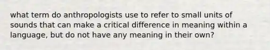 what term do anthropologists use to refer to small units of sounds that can make a critical difference in meaning within a language, but do not have any meaning in their own?