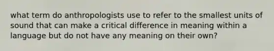 what term do anthropologists use to refer to the smallest units of sound that can make a critical difference in meaning within a language but do not have any meaning on their own?