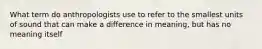 What term do anthropologists use to refer to the smallest units of sound that can make a difference in meaning, but has no meaning itself