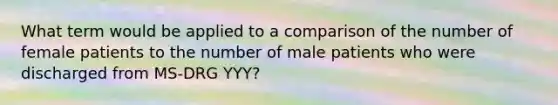 What term would be applied to a comparison of the number of female patients to the number of male patients who were discharged from MS-DRG YYY?