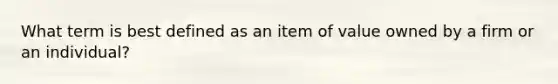 What term is best defined as an item of value owned by a firm or an individual?