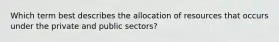 Which term best describes the allocation of resources that occurs under the private and public sectors?