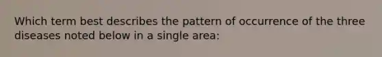 Which term best describes the pattern of occurrence of the three diseases noted below in a single area: