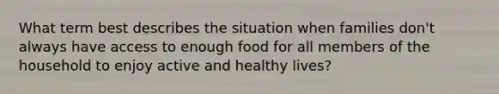 What term best describes the situation when families don't always have access to enough food for all members of the household to enjoy active and healthy lives?