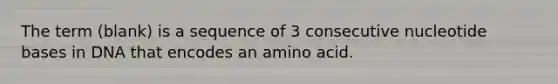 The term (blank) is a sequence of 3 consecutive nucleotide bases in DNA that encodes an amino acid.