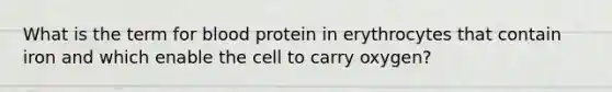 What is the term for blood protein in erythrocytes that contain iron and which enable the cell to carry oxygen?