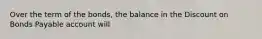 Over the term of the bonds, the balance in the Discount on Bonds Payable account will