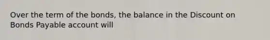 Over the term of the bonds, the balance in the Discount on Bonds Payable account will