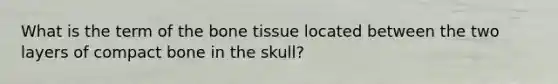 What is the term of the bone tissue located between the two layers of compact bone in the skull?