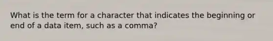 What is the term for a character that indicates the beginning or end of a data item, such as a comma?