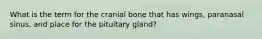 What is the term for the cranial bone that has wings, paranasal sinus, and place for the pituitary gland?