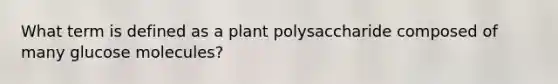 What term is defined as a plant polysaccharide composed of many glucose molecules?