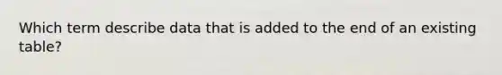 Which term describe data that is added to the end of an existing table?