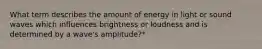 What term describes the amount of energy in light or sound waves which influences brightness or loudness and is determined by a wave's amplitude?*