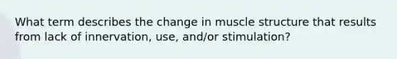 What term describes the change in muscle structure that results from lack of innervation, use, and/or stimulation?