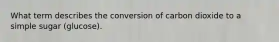 What term describes the conversion of carbon dioxide to a simple sugar (glucose).